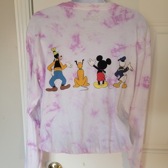 Disney tie dye long sleeve cropped tee characters Front & Back. M - Picture 3 of 10